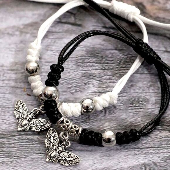 HALLOWEEN SALE Goth Matching Death Moth Bracelets - Picture 1 of 4